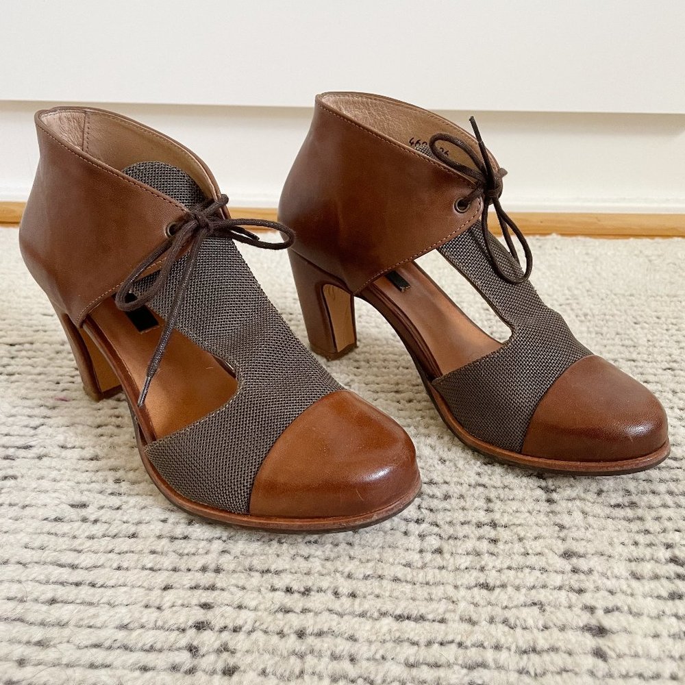 Neosens Leather Mary Janes T-strap Tie Up Brown Size EU 36